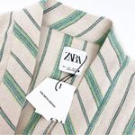 ZARA  The Beth Kimono Jacket Rustic Green Tan Stripe Belted Woven Cotton Photo 14