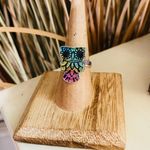 Owl Dichroic Glass Sterling Silver Ring Size 7 Green Photo 1