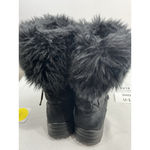 Womans Winter Boots 8 Side Zip Quilted Wrap Around Tie Fur Cuff Black Photo 4