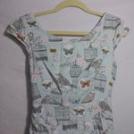 SM Wardrobe Womens Dress Pleated Skirt Tie Waist Lined Bird Cage Blue Size Small Photo 2