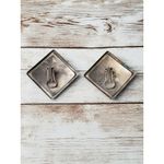 Vintage Clip On Earrings Dark Blue, Orange & Green Large Diamond Shape Photo 2