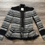 Rebecca Taylor  Blazer Fringe Hem Black Lamb Trim Peplum Jacket Striped 4 Photo 0