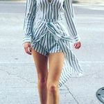 American Threads Black And White Striped Romper  Photo 0