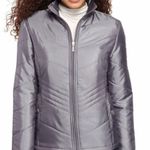 Jane Ashley New! Diamond Quilted Light Puffer Jacket Coat Pewter Metallic Small Photo 2
