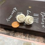 Handmade White Rose Stud Earrings Stainless Steel Floral Vintage Style Photo 1