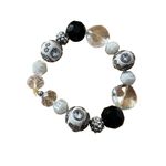 Pair of Black and White Stone and Glass Stretch Bracelets Photo 4