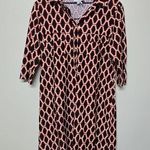 Jude Connally Geometric Print Shirt Dress Sz L Red Black Gold Button Stretch USA Size L Photo 0