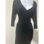 Three Dots  Black Ruched Faux Wrap V-Neck Midi Dress -‎ Size Medium Photo 3