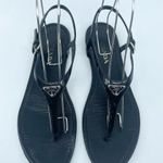 Prada Black Patent leather triangle logo embellished T strap thong sandals EU 41 Photo 1