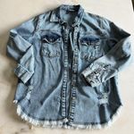 Pilcro  Distressed Denim Shirt S‎ Button Down Fringe Hem Long Sleeve Women Photo 2