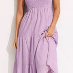 Seafolly Australia Lilac Boathouse Dress 100% Cotton Lined Smocked Airy Large Purple Photo 0