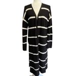 Lafayette 148 New York Size Medium Black White Stripe Long Knit Cardigan Photo 5