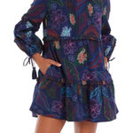 Allison Brittney Floral Print Mini Dress Long Sleeve Tiered Ruffle Tie Details Navy Photo 0