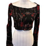 Raga Black Floral Smocked Crop top Size S Photo 0