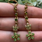 Green & Gold Crystal Floral Flower Dangly Earrings Photo 2