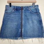 Free People We The Free Zip It Up Blue Denim Distressed Frayed Hem Skirt Photo 0