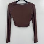 Naked Wardrobe  Smooth Keyhole Cropped Top Shirt Brown NWT Long Sleeve Photo 4