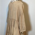 SOLITAIRE BOHO TUNIC TOP TIERED EMBROIDERED BALLOON SLEEVES Earth Tone size Med Tan Photo 4