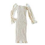 SNDYS Leona Midi Dress Apricot White Check Print Smocked Fun Size 2 Women's NWT Photo 2