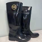 Michael Kors Stockard Gloss Logo Tall Rain Boots Size 7 Black Gold Photo 0