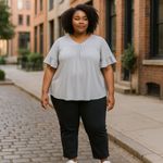 Micocon‎ Silver Blouse Square V Neck 3/4 Bell Ruffle Sleeve Top Size 4X Photo 5