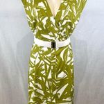 Soho Apparel  olive green and white pleated abstract print belted dress size 14 Photo 0