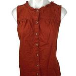 Sonoma  Brown Linen Sleeveless Crew Neck Ruffle Button Down Shirt Top Size L Photo 0