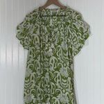 Rose + Olive Green White Floral Peasant Blouse Tassel Tie Boho Cottagecore L/XL Size 1X Photo 0