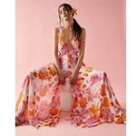 SAU LEE Bright Pink Floral Plunge Neckline Super Wide Leg Juliana Jumpsuit 2 Photo 1