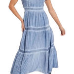 American Eagle Blue Short Puff Sleeve Tiered Midi Tie Back Dress Size Medium Photo 0