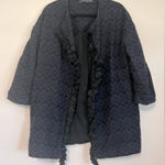 ZARA Woman Navy Blue Embroidered Open Front Jacket with Tassels - Size Medium Photo 0