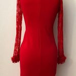 European very beautiful red dress, Material stretch, guipure sleeves, size M Size M Photo 6