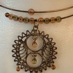 Large Ornate Circular Pendant WIRE CHOKER NECKLACE Bohemian Statement Piece Gold Photo 2