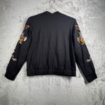 Du Jour Embroidered Bomber Jacket Womens S Black Floral Boho Festival Streetwear Photo 2