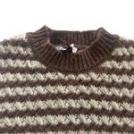 ZARA Brown Ivory Striped Oversized Slouchy Wool Crewneck Knit Sweater Size L Photo 7