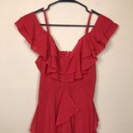 Pretty Little Thing Women’s Red Ruffle Off the Shoulder Leg Slits Maxi Dress Photo 1