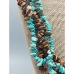 Artisan Boho Multi Strand Faux Turquoise & Tigers Eye Chip Stone Collar Necklace Blue Photo 4