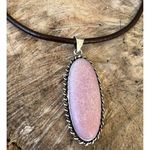 925 sterling silver Pink Opal Necklace Leather Handmade gemstone womens jewelry Photo 0