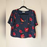Babaton Aritzia  Randy Short Sleeve Blouse   V Neckline Floral Sz L EUC Photo 0