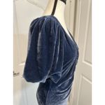 Free People  Cupcake Velvet Top Blue Ruched Puff Sleeve V‎ Neck Size S Holiday Photo 1