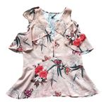 Belle Sky NWT Womens Belle & Sky Pink Flutter Sleeve Lucient Floral Top - Sz XS Photo 0