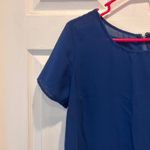 Japna  Blue Short Sleeve Zipper Back Slightly Sheer Top Womens Medium Career Photo 1