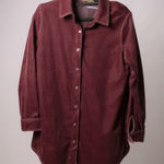 Soft Surroundings  Velvet Button Down Shirt Tunic Burgundy Long Sleeve Size L Photo 0