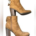 Parker & Sky  Ankle Boots Size 8.5 Cognac Brown Faux Suede Block Heel 3.5” Zip Photo 6
