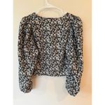 Levi's  Puff Sleeve Tie Front Crop Blouse Floral Black Women's Size Medium Photo 2