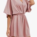 LYANER Women's Satin V Neck Twist Ruffle Flowy
Short Sleeve Mini Dress NWOT M Pink Size M Photo 2