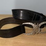 Fossil Black Leather Belt with Silver Horse Horseshoe Buckle Adjustable 22-40” Photo 0
