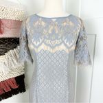 Adrianna Papell Bell Sleeve Georgia Lace Sheath Cocktail Dress Blue Size 6 Photo 3