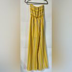 Strapless Striped Wide Leg Jumpsuit Size S Yellow Gray Photo 2