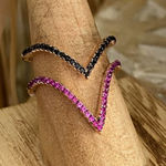 Sterling Silver Rose Gold CZ Ruby & Black 9/10 Adjustable Ring Pink Photo 0